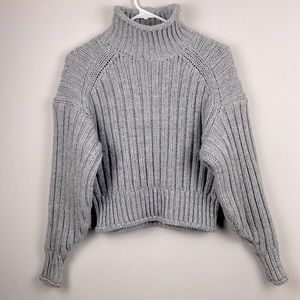 Mock-neck Drop Shoulder Knit Sweater (Gray, H&M)